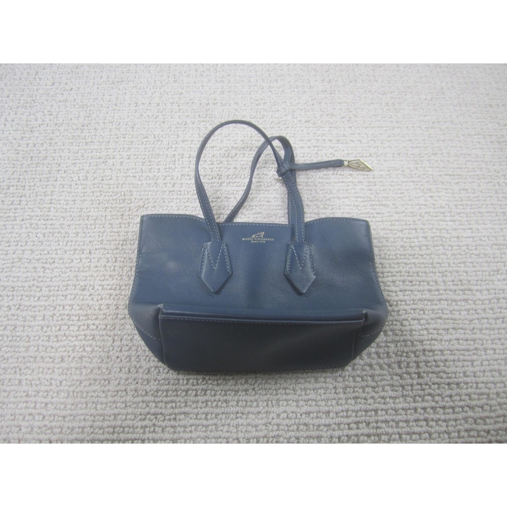 Mario Hernandez Leather Tote Bag‎ Womens Navy Blue Small Satchel Purse Zip Top